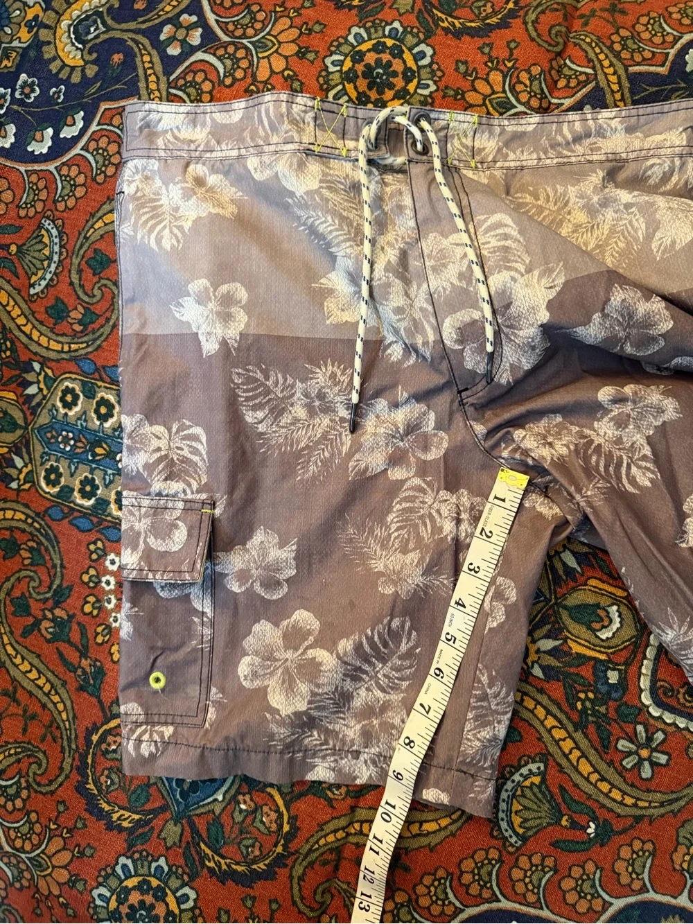 Tommy Bahama Gray Floral Swim Board Shorts with Lime Waistband